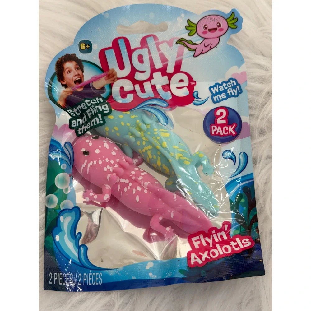JA-RU Ugly Cute Flyin Axolotls 2 Pack Stretchy Slingshot Fidget Toys Pink Teal